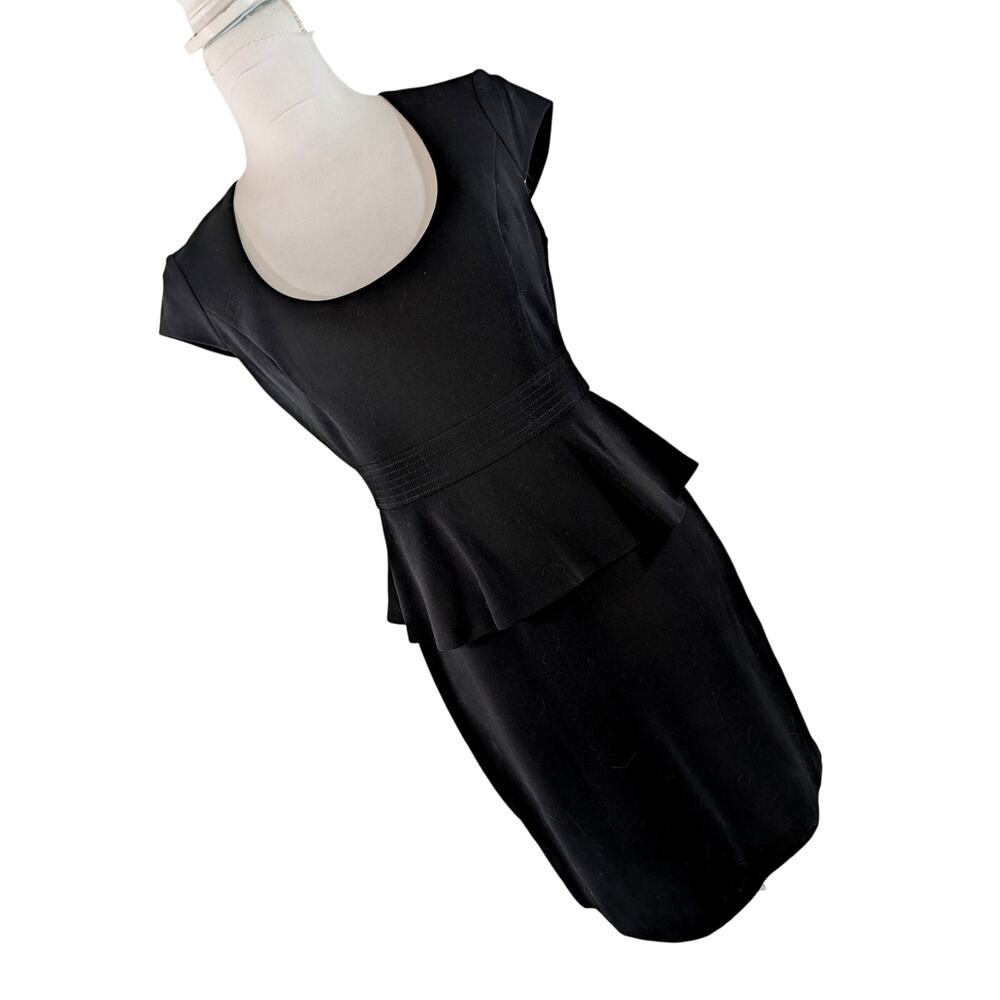 ANN TAYLOR PETITE! LUXE BLACK CAP SLEEVE, PEPLUM WAIST ELEGANT MIDI DRESS! SZ 4P